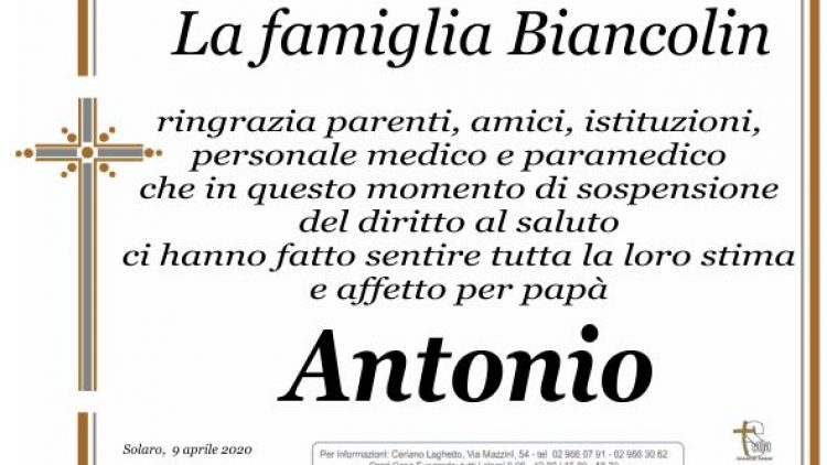 Biancolin Antonio – ringraziamenti